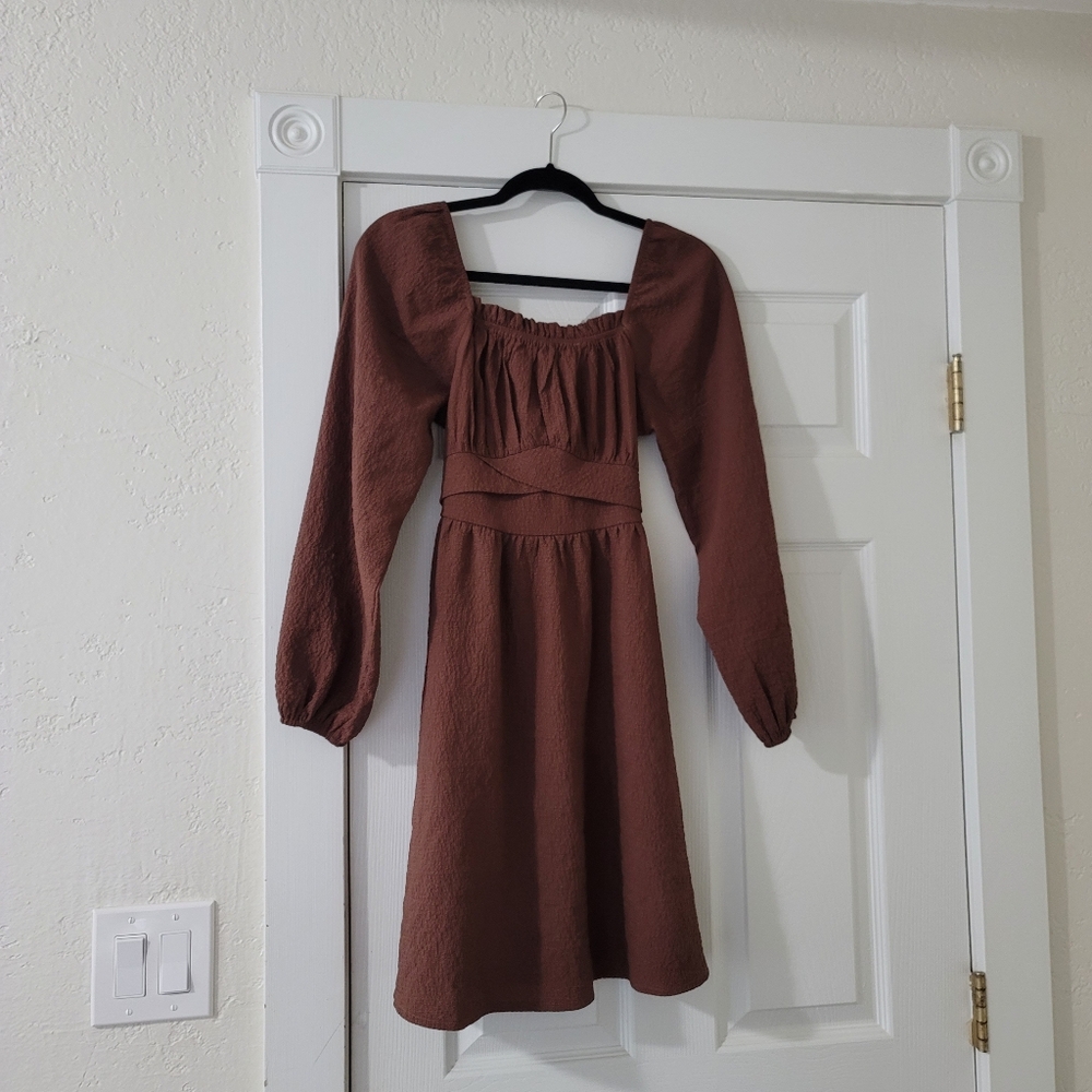 Brown Square Neck dress, S
